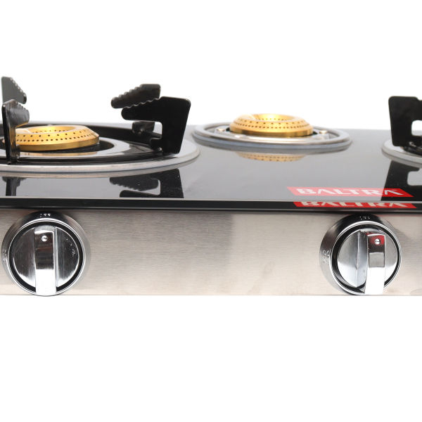 BALTRA Glass Body 3 Burner Gas Stove | Grand 3 | Imported heat proof toughened glass top | High fuel efficiency brass burner | SS drip tray and metal knob | Heavy pan support | 360° nozzle | 12 months warranty - Image 3