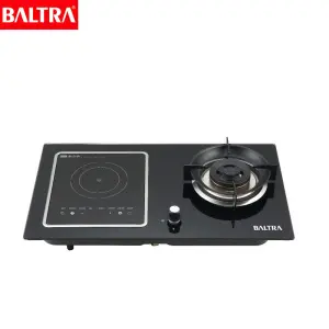 BALTRA | Induction & Gas hybrid cooktop | BGH 111 | 7mm Black tempered glass top | Gas type: LPG/NG (optional) With inbuilt Induction Cooktop 2000W | Touch Control Induction Panel | Flameguard pan support | Top Knob Control | Automatic Ignition |