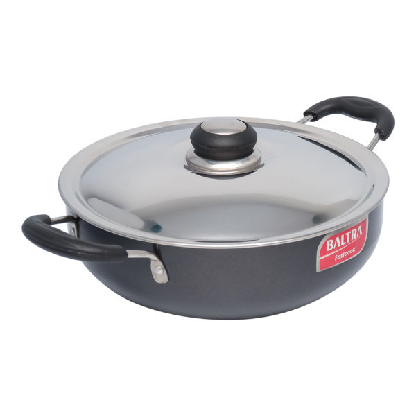 BALTRA Kadhai | Megna | 22cm | Heats quickly & evenly retains heat | Heavy gauge pure virgin aluminium for low oil cooking | Comes with SS lid | 24 months warranty - Image 2