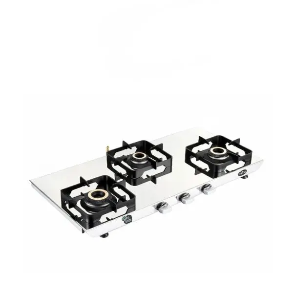 Baltra Nuvira 3 Burner Gas Stove BGS 211 | Mirror Finish Stainless Steel | Auto Ignition | Premium Brass Burners | 24 Months Warranty