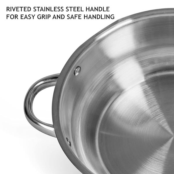 BALTRA Stainless Steel Kadhai | 28 cm | 4.2 ltr | Induction bottom | Steel lid - Image 2