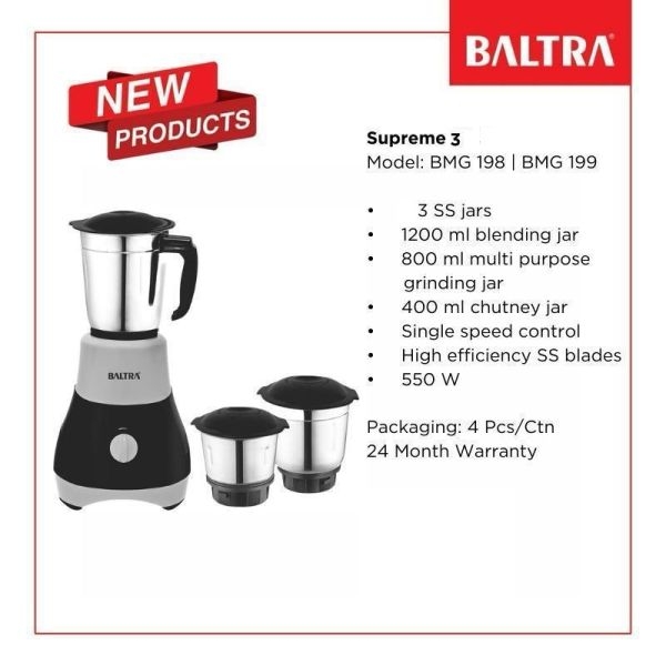 BALTRA Supreme 3 Jar Mixer Grinder-550w - Image 3