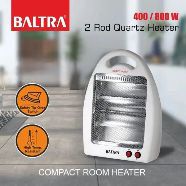 BALTRA Two Rod Heater | Amber | 2 heating levels: 400 & 800 W | Safety tip over switch | Cool touch cabinet | High temperature resistant housing | 800 W |12 Month Warranty - Image 2