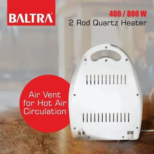 BALTRA Two Rod Heater | Amber | 2 heating levels: 400 & 800 W | Safety tip over switch | Cool touch cabinet | High temperature resistant housing | 800 W |12 Month Warranty - Image 3