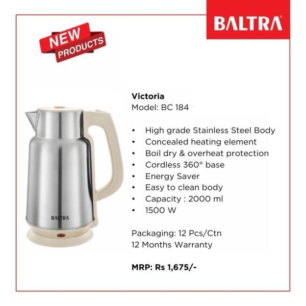 BALTRA Victoria Electric Kettle BC 184 | 2L Stainless Steel | 1500W | Auto Cut Off | Energy Saver | 12 Months Warranty - Image 3