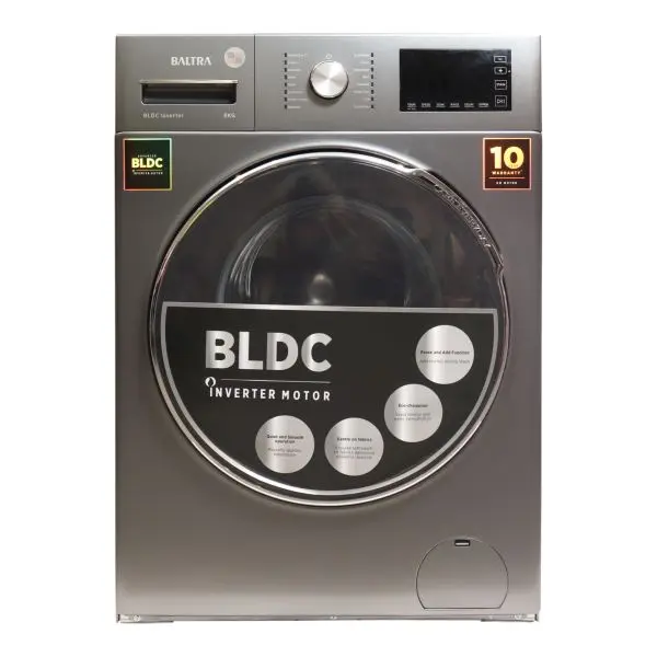 Baltra Washing Machine Front Loading | 8 kg | BLWM-80FL05 | Motor: BLDC inverter | Pause and add function | Child lock | Memory function | Washing programs: 15+ | Stainless steel drum | • Stylish chrome door | 10 year motor warranty - Image 2