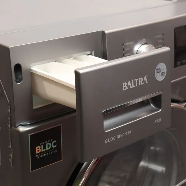 Baltra Washing Machine Front Loading | 8 kg | BLWM-80FL05 | Motor: BLDC inverter | Pause and add function | Child lock | Memory function | Washing programs: 15+ | Stainless steel drum | • Stylish chrome door | 10 year motor warranty - Image 3