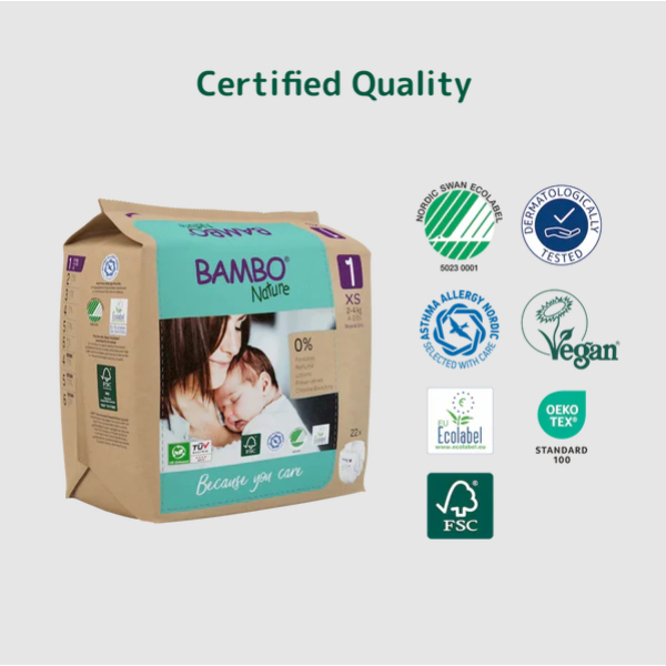 Bambo Nature Baby Diapers Size 1 XS (2–4 kg) – 22 pcs (Pack of 2) Tape Style | Eco-Friendly, Soft & Sensitive Skin Safe Diapers - Image 4