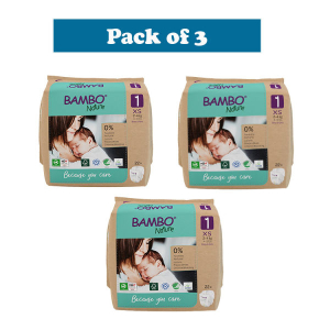Bambo Nature Baby Diapers Size 1 XS (2–4 kg) – 22 pcs (Pack of 3) Tape Style | Eco-Friendly