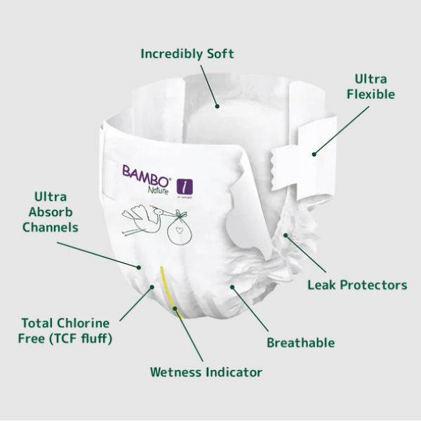 Bambo Nature Baby Diapers Size 1 XS (2–4 kg) – 22 pcs Tape Style | Eco-Friendly, Soft & Sensitive Skin Safe Diapers - Image 3