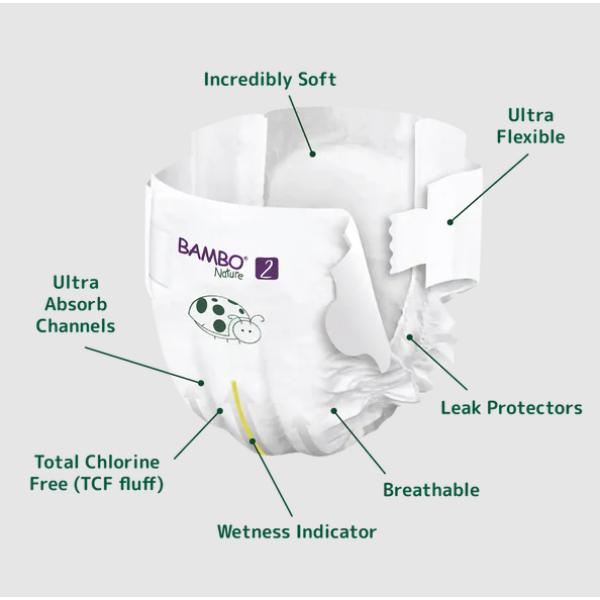 Bambo Nature Baby Diapers Size 2 S (3–6 kg) – 30 pcs Tape Style | Eco-Friendly, Soft & Sensitive Skin Safe Diapers - Image 3