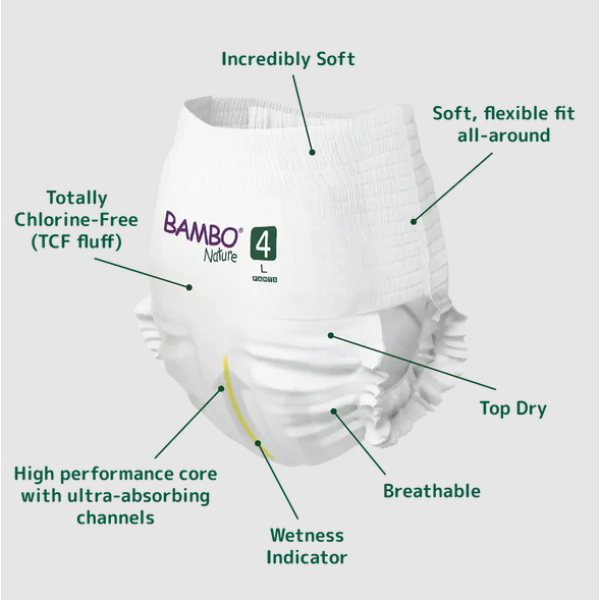 Bambo Nature Baby Diapers Size 4 L (7–12 kg) – 20 pcs (Pack of 2) Pants Style | Eco-Friendly, Soft & Sensitive Skin Safe Diapers - Image 3