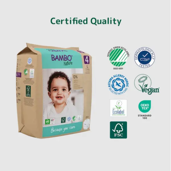 Bambo Nature Baby Diapers Size 4 L (7–14 kg) – 24 pcs (Pack of 5) Tape Style | Eco-Friendly, Soft & Sensitive Skin Safe Diapers - Image 4