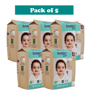 Bambo Nature Baby Diapers Size 4 L (7–14 kg) – 24 pcs (Pack of 5) Tape Style | Eco-Friendly