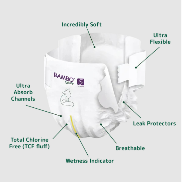 Bambo Nature Baby Diapers Size 5 XL (12–18 kg) – 22 pcs Tape Style | Eco-Friendly, Soft & Sensitive Skin Safe Diapers - Image 3