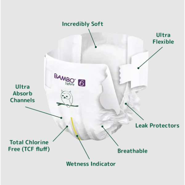 Bambo Nature Baby Diapers Size 6 XXL (16+ kg) – 20 pcs (Pack of 2) Tape Style | Eco-Friendly, Soft & Sensitive Skin Safe Diapers - Image 3