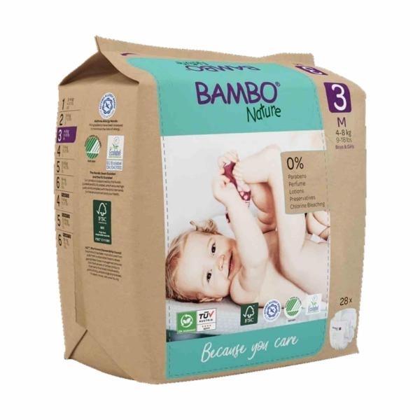Bambo Nature Diapers Size 3 M (4–8 kgs) (28 pcs Tape Style) + 50 pcs Biodegradable Wet Wipes | Eco-Friendly Baby Diaper Combo Pack | Sensitive Skin Safe - Image 2