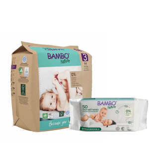 Bambo Nature Diapers Size 3 M (4–8 kgs) (28 pcs Tape Style) + 50 pcs Biodegradable Wet Wipes | Eco-Friendly Baby Diaper Combo Pack | Sensitive Skin Safe