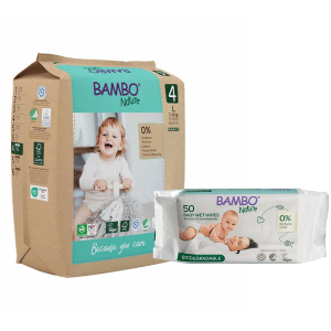 Bambo Nature Diapers Size 4 L(7-12 kgs) (20 pcs Pants Style) + 50 pcs Biodegradable Wet Wipes | Eco-Friendly Baby Diaper Combo Pack | Sensitive Skin Safe