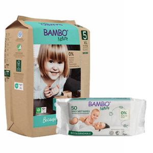 Bambo Nature Diapers Size 5 XL(11-17kg) (19 pcs Pants Style) + 50 pcs Biodegradable Wet Wipes | Eco-Friendly Baby Diaper Combo Pack | Sensitive Skin Safe