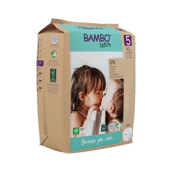 Bambo Nature Diapers Size 5 XL(12-18 kgs) (22 pcs Tape Style) + 50 pcs Biodegradable Wet Wipes | Eco-Friendly Baby Diaper Combo Pack | Sensitive Skin Safe - Image 2
