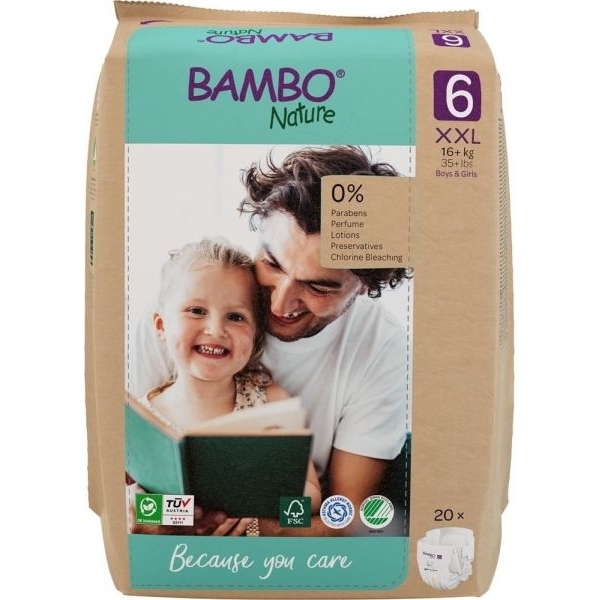 Bambo Nature Diapers Size 6 XXL (16+ kgs) (20 pcs Tape Style) + 50 pcs Biodegradable Wet Wipes | Eco-Friendly Baby Diaper Combo Pack | Sensitive Skin Safe - Image 2