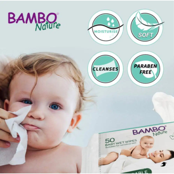 Bambo Nature Plastic-Free Wet Wipes (50 Pcs) | Gentle Baby Wipes | Fragrance-Free, Eco-Friendly & Safe for Sensitive Skin - Image 3