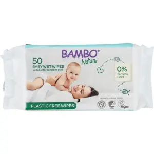 Bambo Nature Plastic-Free Wet Wipes (50 Pcs) | Gentle Baby Wipes | Fragrance-Free