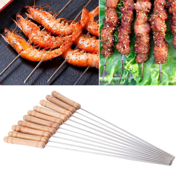 Barbecue Skewers Meccion 12Pcs Stainless Steel Barbecue String with Wooden Handle BBQ Stick Needles BOS - Image 3