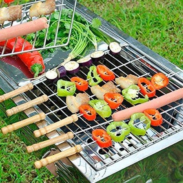Barbecue Skewers，Meccion 10Pcs Stainless Steel Barbecue String With Wooden Handle Bbq Stick Needles - Image 3