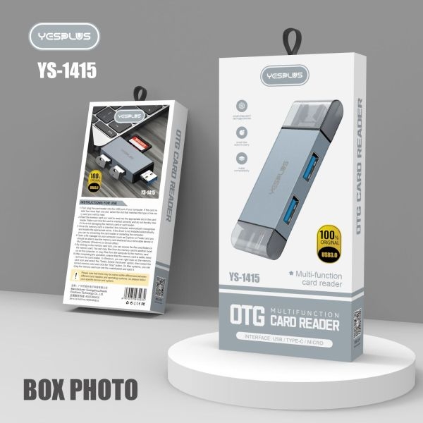 USB OTG Hub YESPLUS YS-1415 Multi-Function Card Reader USB/Type-C/Micro + SD/MicroSD Gray - Image 5