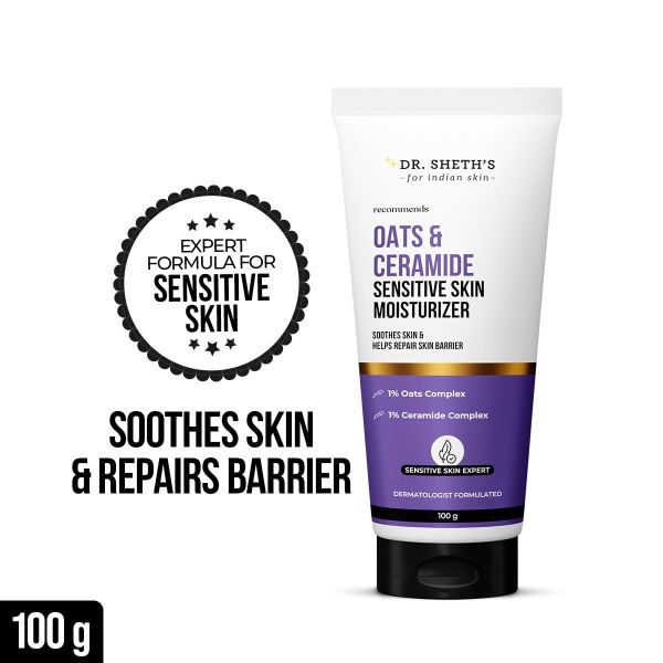 Dr. Sheth's Oats & Ceramide Sensitive Skin Moisturizer | Oil-Free | 1% Oats Complex & 1% Ceramide Complex | Soothes & Reduces Irritation | Strengthens Skin Barrier | Light Weight, Non-Sticky | Men & Women | 100 g - Image 2