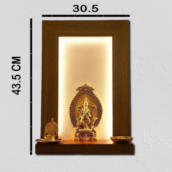 Artica Wooden Wall Hanging Temple with Warm LED Light Wood – Simple and Elegant Home Mandir for Pooja Room Decor, Fully Handcrafted with Love in Brown - Image 3