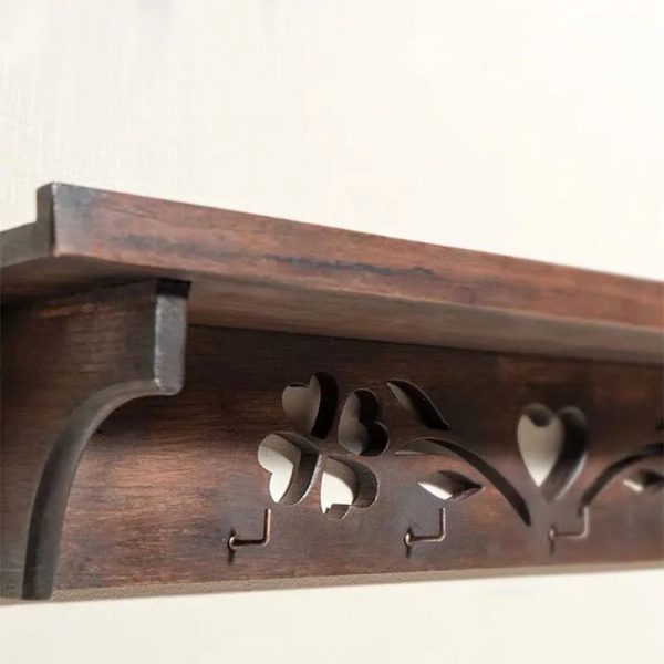 Wooden Shelf with Hanger Wall Mounted Bedroom, Bathroom, Living Room Shelves, with Hooks, Kitchen Decor Shelf 2pc - Image 4