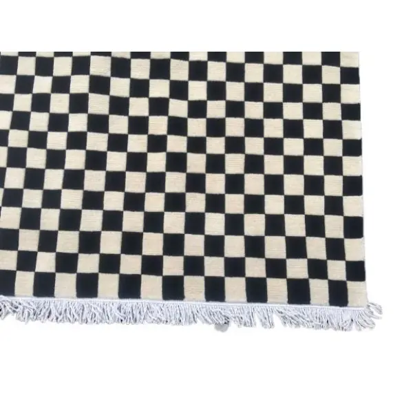 Beige & Black 170 Cm x 240 Cm 60 Knots Handknotted Nepali Carpet /Nepali Galaicha - Image 4