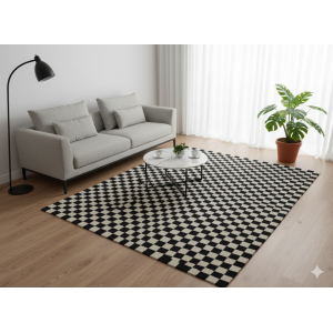 Beige & Black 170 Cm x 240 Cm 60 Knots Handknotted Nepali Carpet /Nepali Galaicha