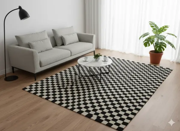 Beige & Black 170 Cm x 240 Cm 60 Knots Handknotted Nepali Carpet /Nepali Galaicha