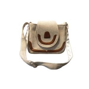 Beige Eco-Friendly Cotton and AF Leather Bag: Stylish and Durable from Nepal