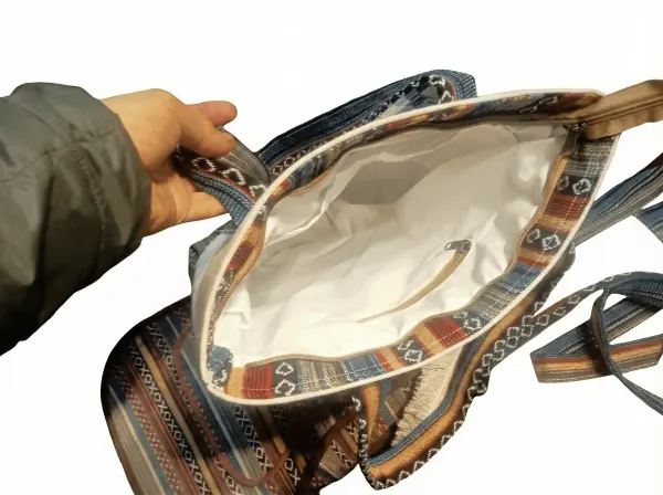 Beige & Multi Color Handcrafted Cotton Shoulder Bag - Made in Nepal - Image 4