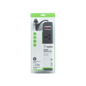 Belkin 4-Socket Surge Protector Universal Socket with 5Ft (1.5-Meter) Heavy Duty Cable Overload Protection, Extension Cord Comes with 5 Years Manufacturer Warranty