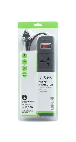 Belkin 4-Socket Surge Protector Universal Socket with 5Ft (1.5-Meter) Heavy Duty Cable Overload Protection, Extension Cord Comes with 5 Years Manufacturer Warranty