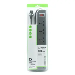 Belkin 6-Socket Surge Protector Universal Socket with 6.5Ft (2-Meter) Heavy Duty Cable Overload Protection, Extension Cord Comes with 5 Years Manufacturer Warranty