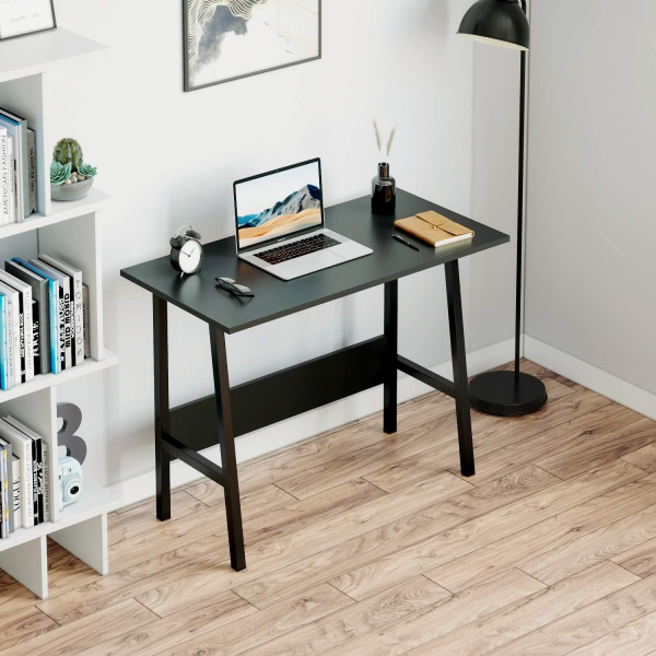 BELVIN Table Desk for Office and Home, Small and Simple PC Laptop Workstation, Trapezoidal Shape Computer Table for Bedroom (Black) - Image 4