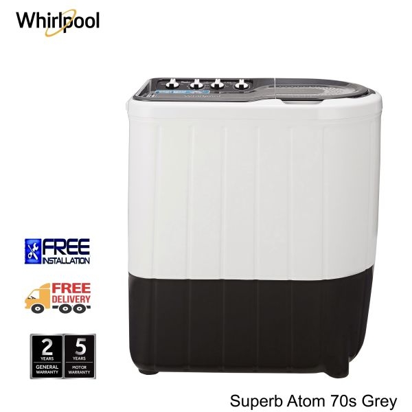 WHIRLPOOL Superb Atom 7 Kg Semi Automatic Washing Machine With Turbo Scrub Technology (Superb Atom 70S Grey) - Image 2