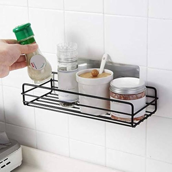 Rectangular Adhesive Metal Bathroom Rack, Bathroom Storage, Stainless Steel Bathroom Corner Shelf Organizer - Image 3