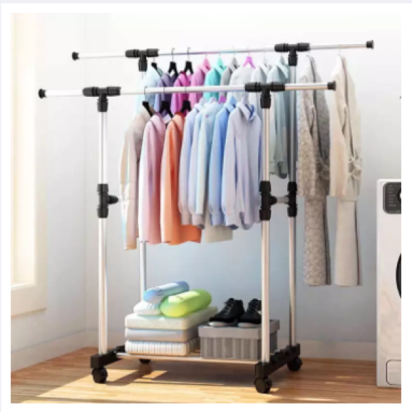 Double Pole Adjustable Stainless Steel Cloth Drying Hanger And Organizer Rack With Wheel For Indoor & Outdoor - Image 5