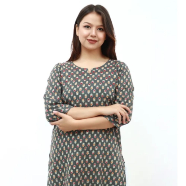 Bisesh Creation Grey Ethnic Printed Kurti Tops For Women - Image 3