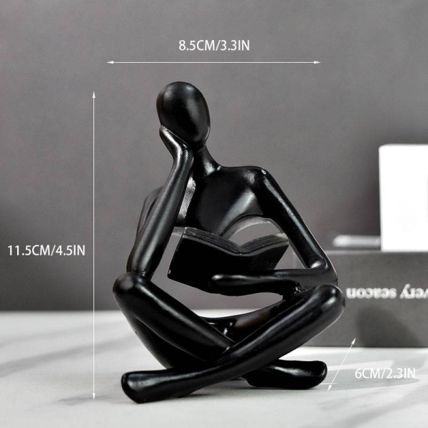Black Abstract Reading Books Figurine Thinker Statue Resin Sculpture - Image 2