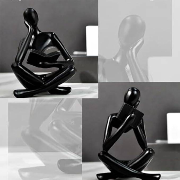 Black Abstract Reading Books Figurine Thinker Statue Resin Sculpture - Image 3