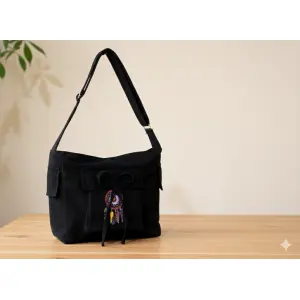 Black Cotton Bow Cross Body Bag with Adjustable Strap